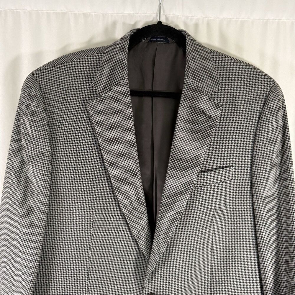 Ralph Lauren Silk Wool Blend Blazer Men's 42L Grey Houndstooth 2 Button Front - Picture 2 of 10